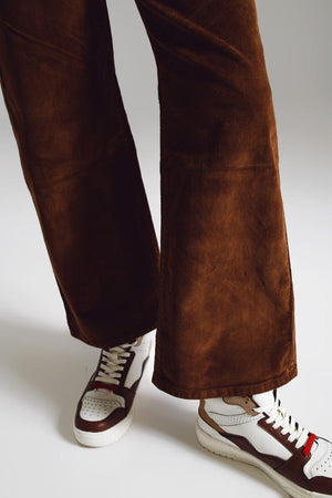 Q2 Women's Pants & Trousers Cropped Cord Pants In Brown