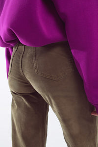 Q2 Women's Pants & Trousers Cropped Cord Pants In Khaki