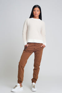Q2 Women's Pants & Trousers Cuffed Utility Pants with Chain in Brown