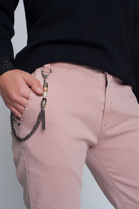 Q2 Women's Pants & Trousers Cuffed Utility Pants with Chain in Pink