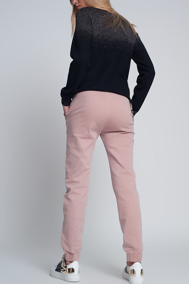 Q2 Women's Pants & Trousers Cuffed Utility Pants with Chain in Pink