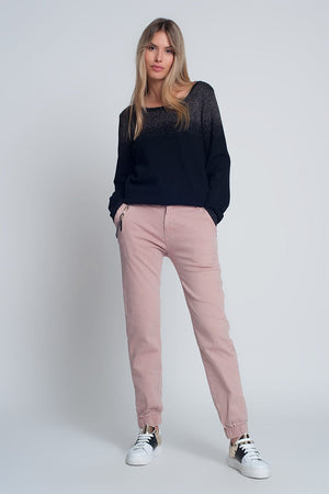 Q2 Women's Pants & Trousers Cuffed Utility Pants with Chain in Pink