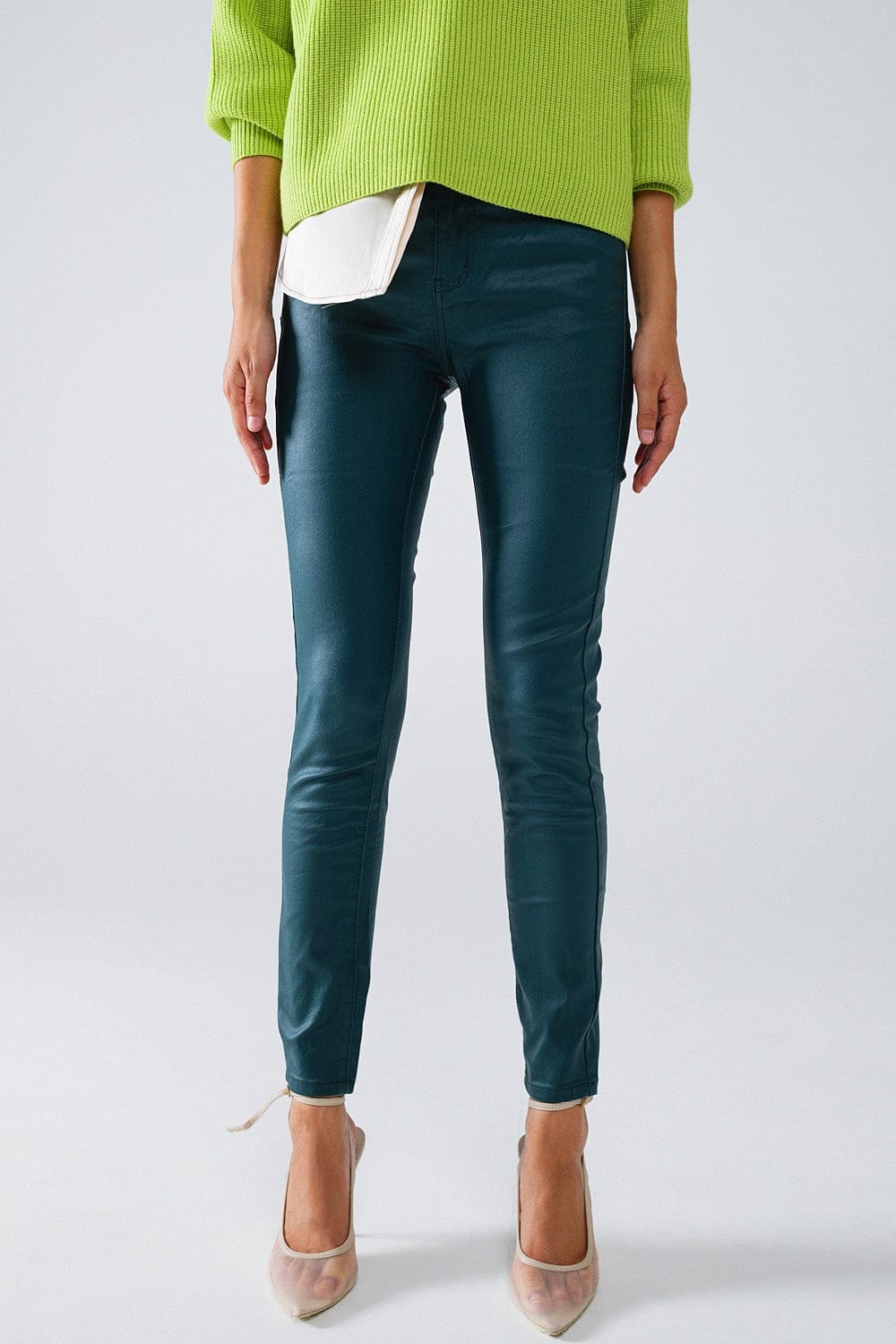 Dark Green Faux Leather Super Skinny Pants – Himelhoch's