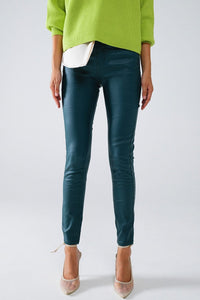 Q2 Women's Pants & Trousers Dark Green Faux Leather Super Skinny Pants