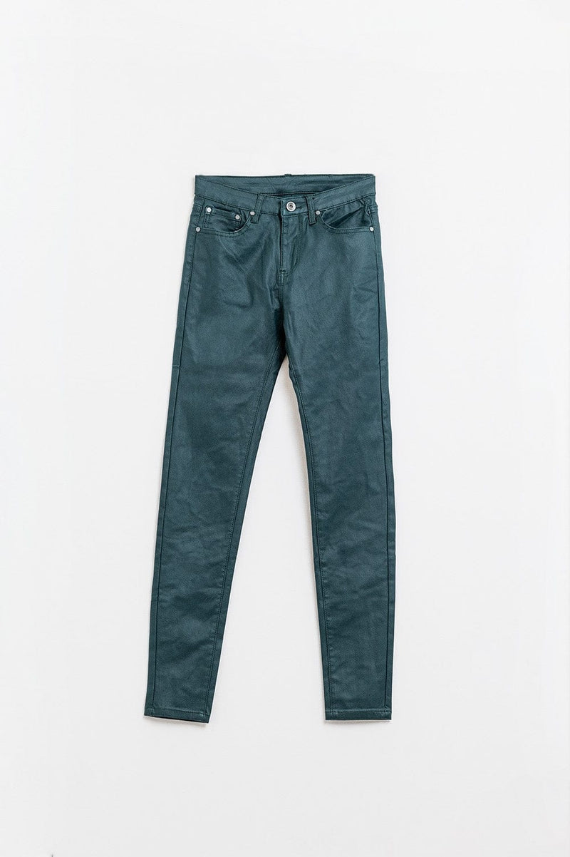 Q2 Women's Pants & Trousers Dark Green Faux Leather Super Skinny Pants