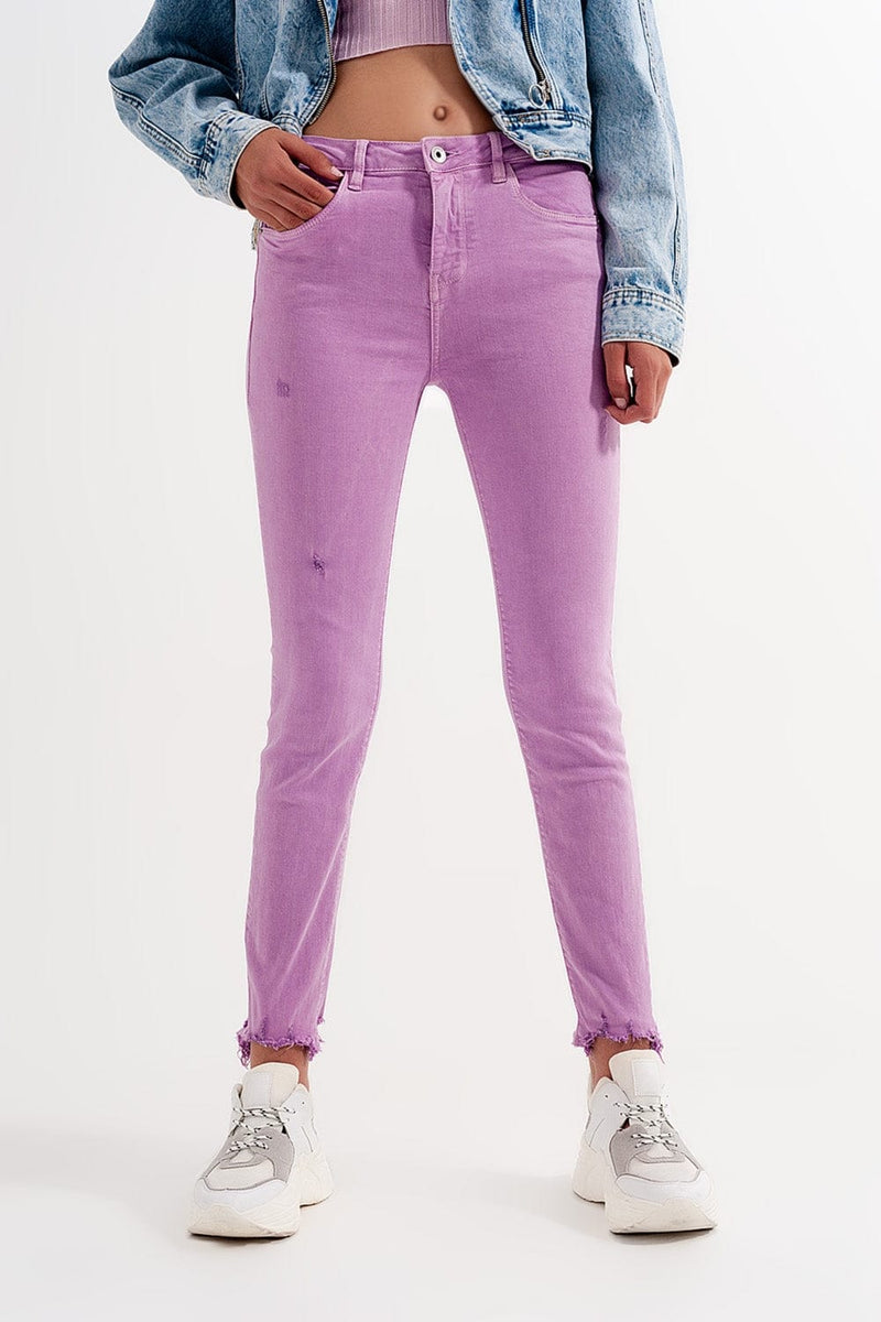 Q2 Women's Pants & Trousers Distressed Raw Hem Skinny Jeans in Lilac