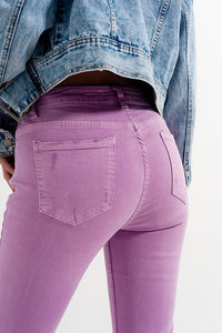 Q2 Women's Pants & Trousers Distressed Raw Hem Skinny Jeans in Lilac