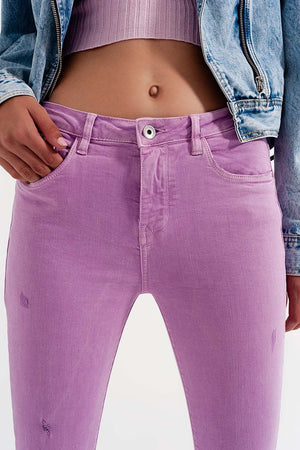 Q2 Women's Pants & Trousers Distressed Raw Hem Skinny Jeans in Lilac