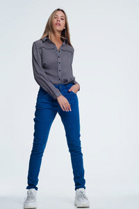 Q2 Women's Pants & Trousers Drop Crotch Skinny Jean in Blue