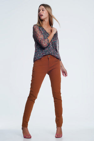 Q2 Women's Pants & Trousers Drop Crotch Skinny Jean in Orange