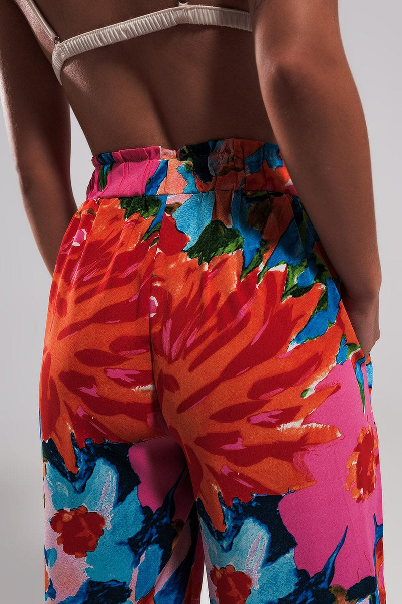 Q2 Women's Pants & Trousers Elastic Back Pants in Bright Floral