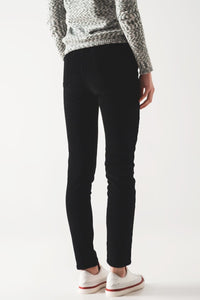 Q2 Women's Pants & Trousers Elastic Cotton Skinny Cord Pants in Black