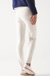 Q2 Women's Pants & Trousers Elastic Cotton Skinny Cord Pants in Cream