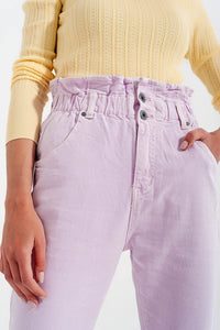 Q2 Women's Pants & Trousers Elasticated Paper Bag Waist Mom Jean in Lilac