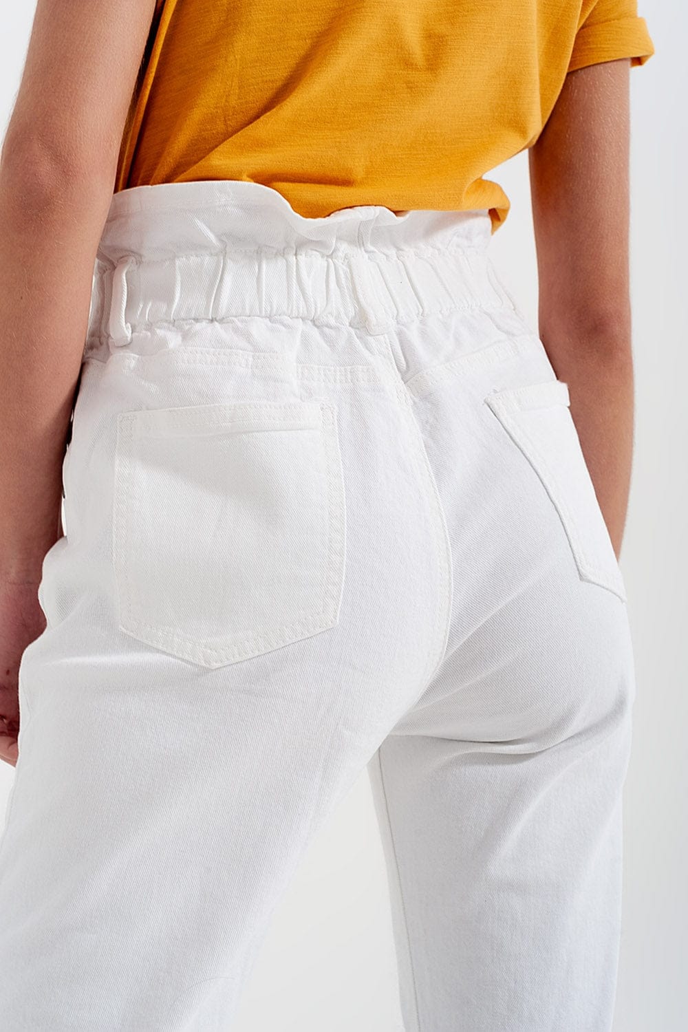 Q2 Women's Pants & Trousers Elasticated Paper Bag Waist Mom Jean in White