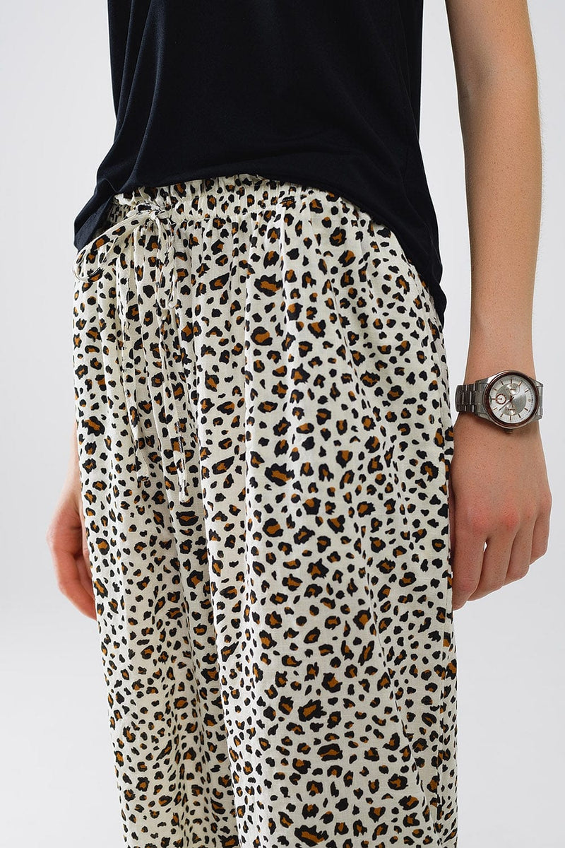 Q2 Women's Pants & Trousers Elasticated Waist Straight Leg Pants In Leopard Print