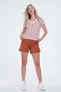 Q2 Women's Pants & Trousers Embellished High Waist Short in Orange and Gold