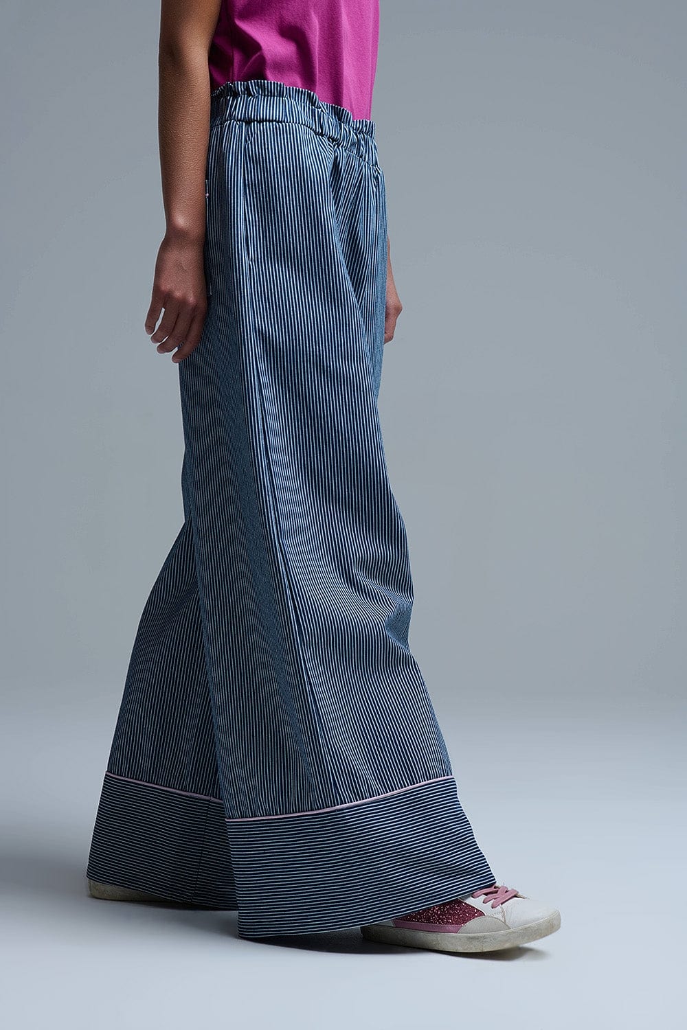 Q2 Women's Pants & Trousers Extra Wide Leg Striped Palazzo Pants