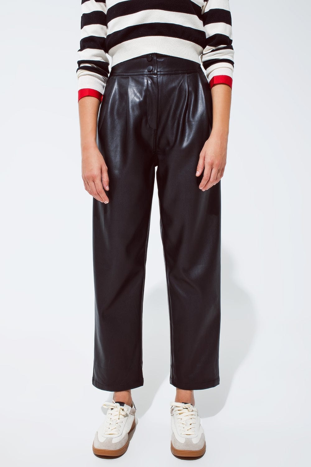 Q2 Women's Pants & Trousers Faux Leather Pants With Pleats And Elastic Waist