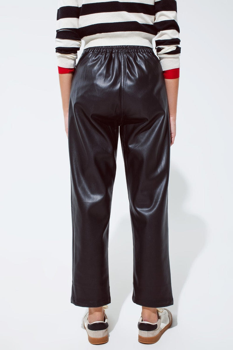 Q2 Women's Pants & Trousers Faux Leather Pants With Pleats And Elastic Waist