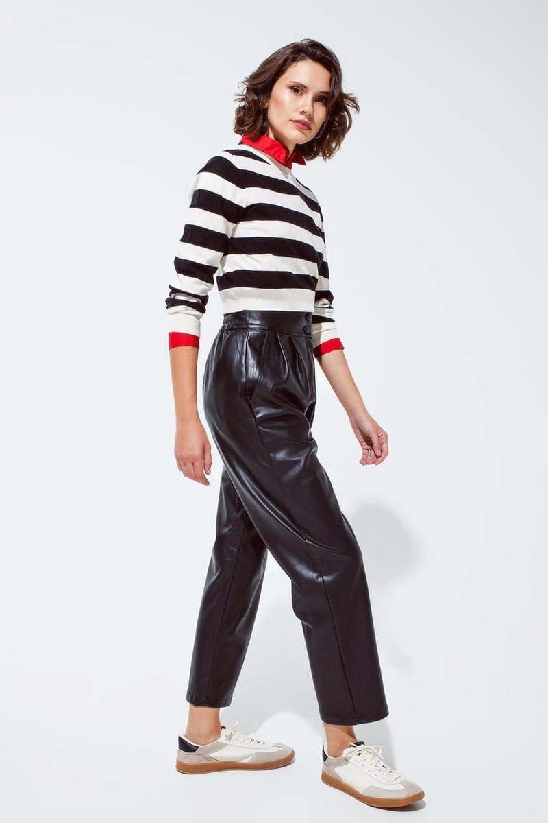 Q2 Women's Pants & Trousers Faux Leather Pants With Pleats And Elastic Waist