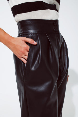 Q2 Women's Pants & Trousers Faux Leather Pants With Pleats And Elastic Waist