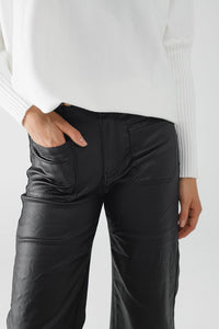 Q2 Women's Pants & Trousers Faux Leather Pants With Wide Leg And Pocket Detail