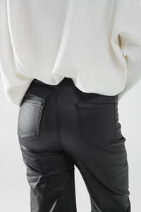 Q2 Women's Pants & Trousers Faux Leather Pants With Wide Leg And Pocket Detail