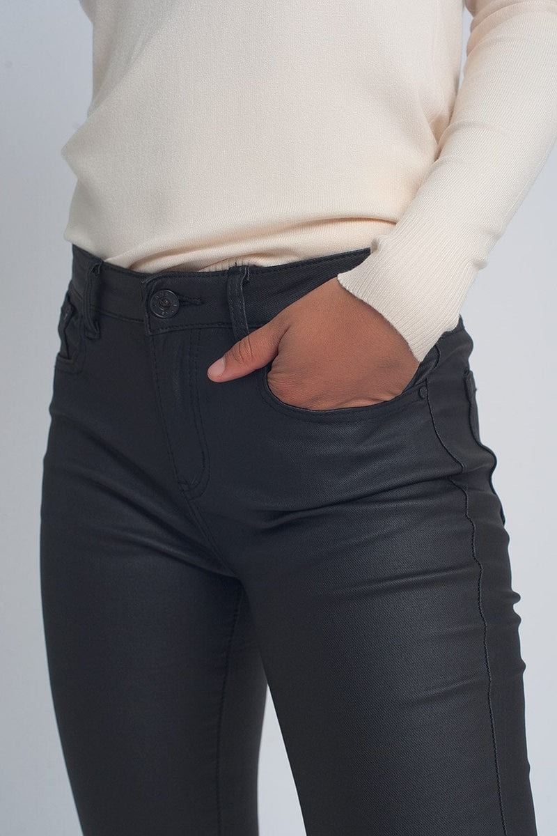 Q2 Women's Pants & Trousers Faux Leather Skinny Trousers in Black Colour