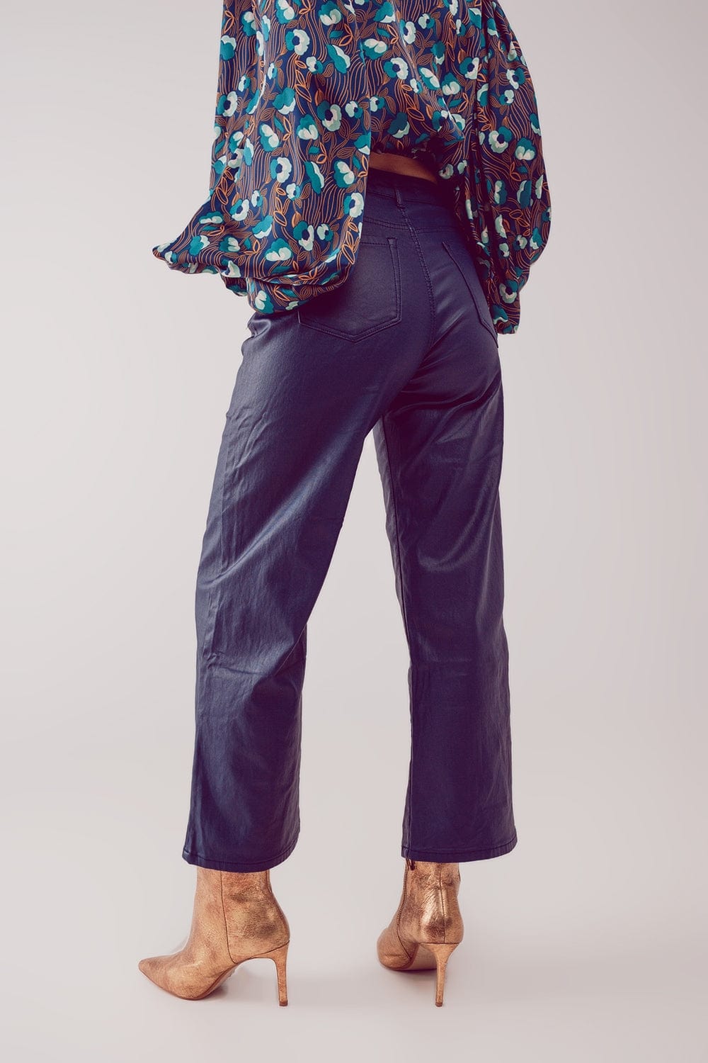 Q2 Women's Pants & Trousers Faux Leather Wide Leg Pants in Blue