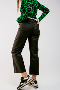 Q2 Women's Pants & Trousers Faux Leather Wide Leg Trouser in Black