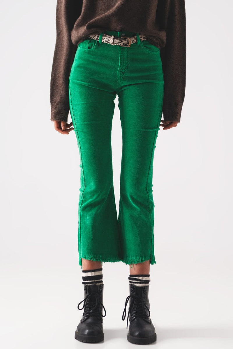 Q2 Women's Pants & Trousers Flare Corduroy Pants in Bold Green