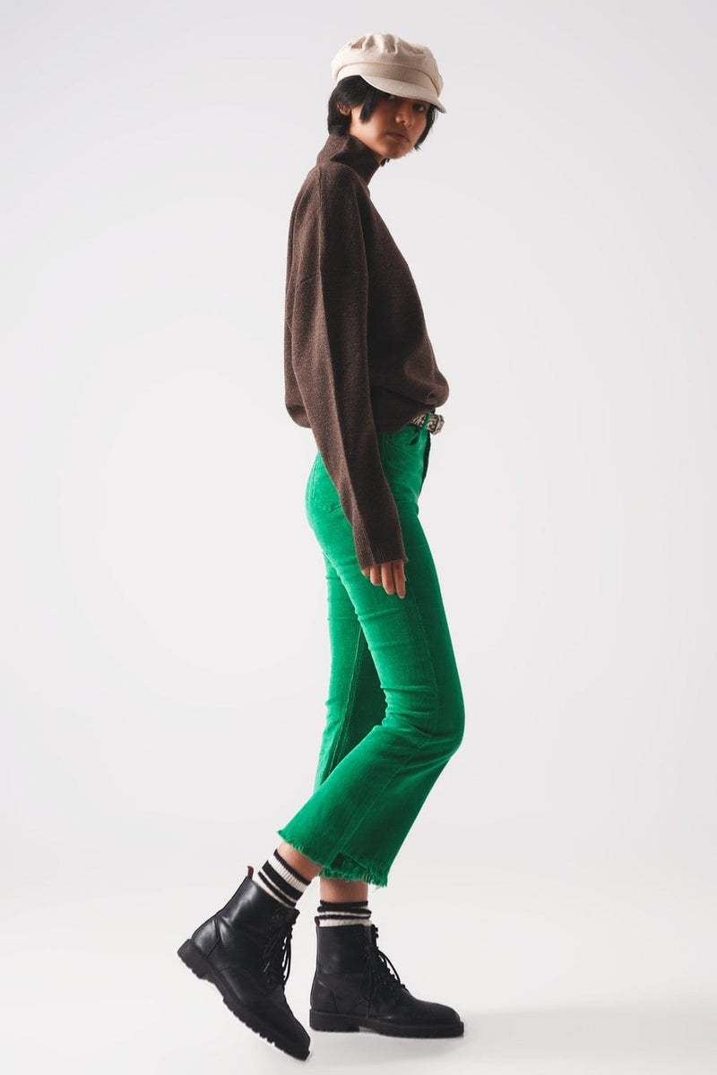 Q2 Women's Pants & Trousers Flare Corduroy Pants in Bold Green