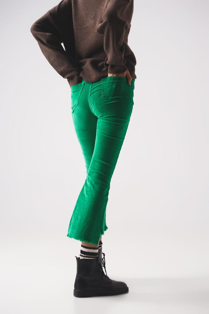 Q2 Women's Pants & Trousers Flare Corduroy Pants in Bold Green