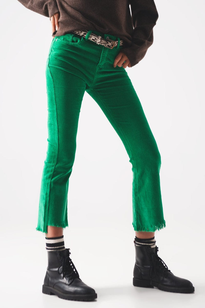 Q2 Women's Pants & Trousers Flare Corduroy Pants in Bold Green