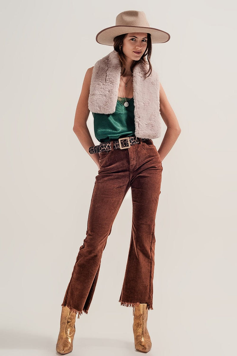 Q2 Women's Pants & Trousers Flare Corduroy Pants in Brown