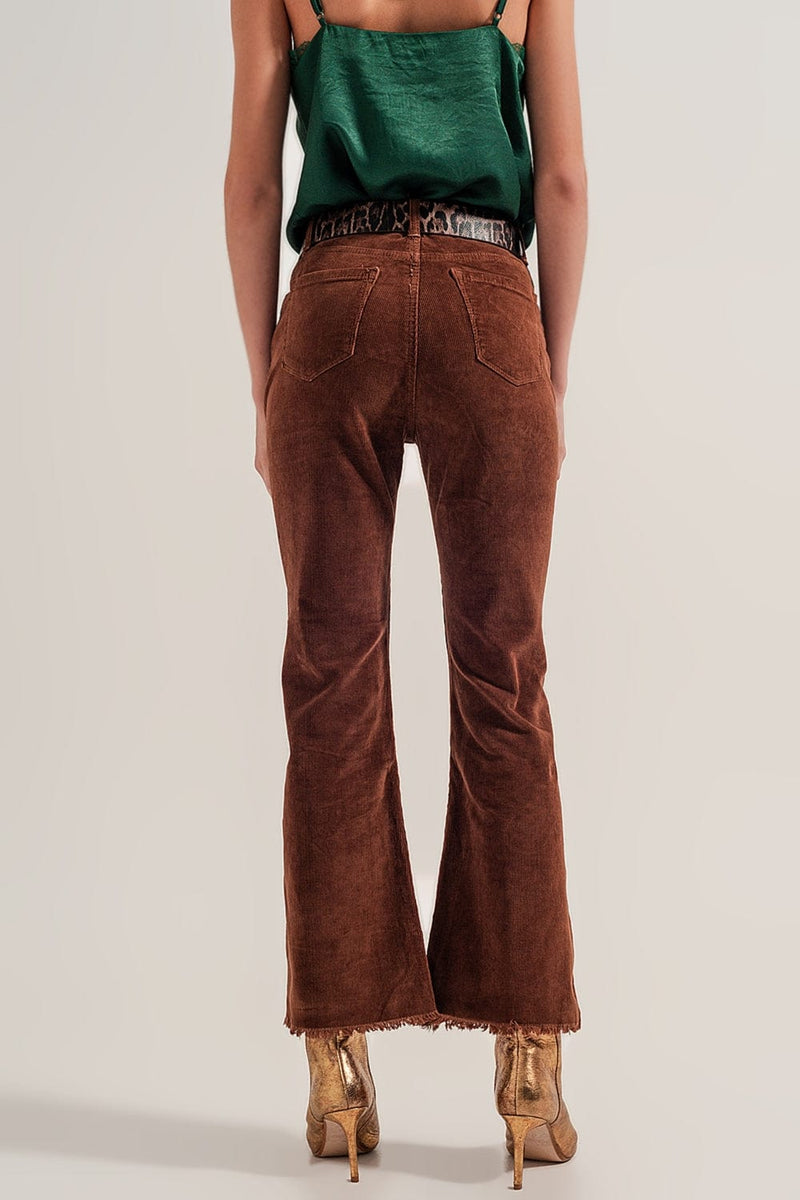 Q2 Women's Pants & Trousers Flare Corduroy Pants in Brown