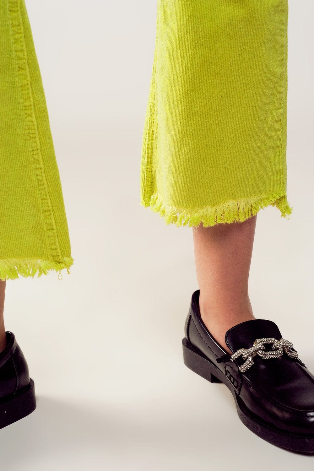 Q2 Women's Pants & Trousers Flare Corduroy Pants in Lime Green