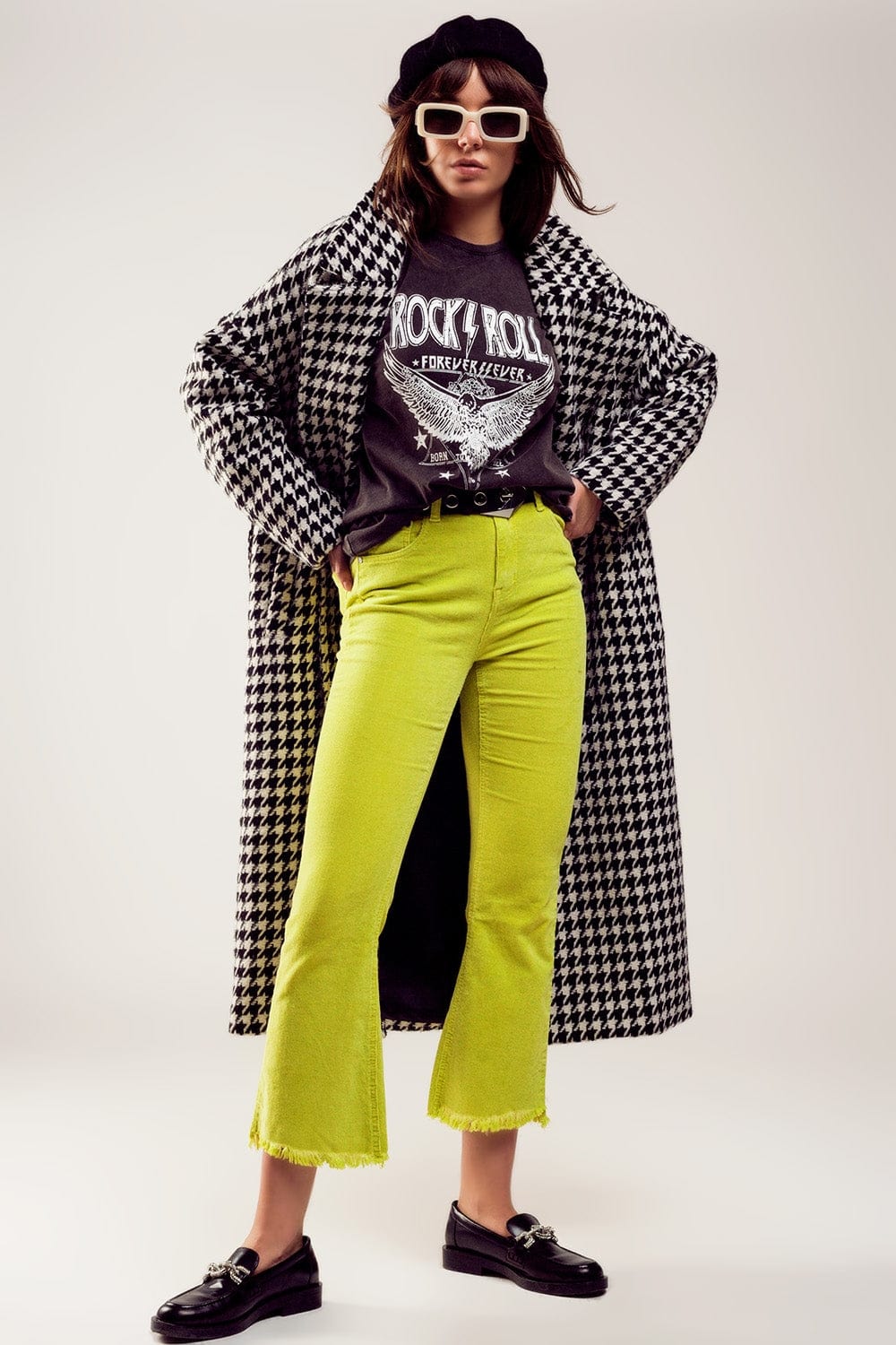 Q2 Women's Pants & Trousers Flare Corduroy Pants in Lime Green