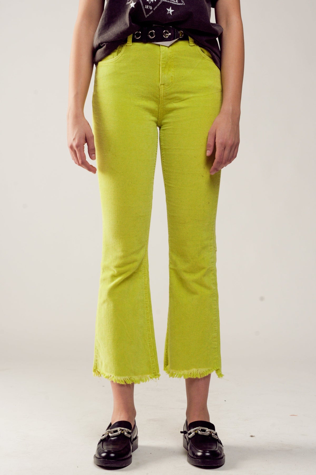 Q2 Women's Pants & Trousers Flare Corduroy Pants in Lime Green