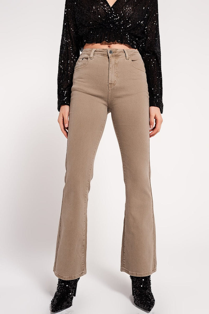 Q2 Women's Pants & Trousers Flared Jeans in Beige