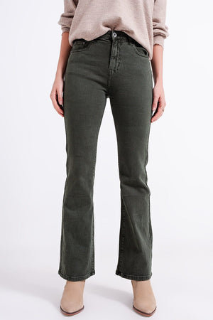 Q2 Women's Pants & Trousers Flared Jeans in Olive