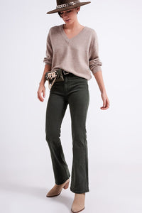 Q2 Women's Pants & Trousers Flared Jeans in Olive