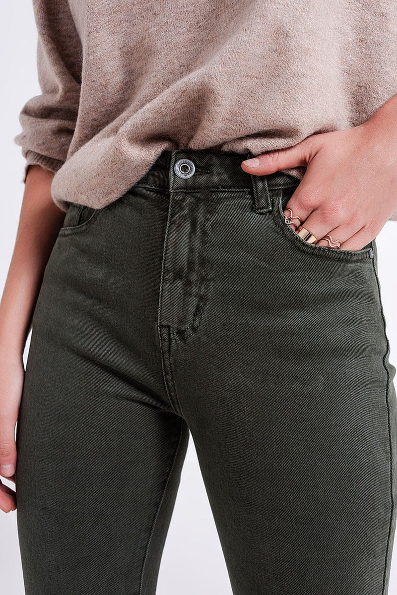 Q2 Women's Pants & Trousers Flared Jeans in Olive