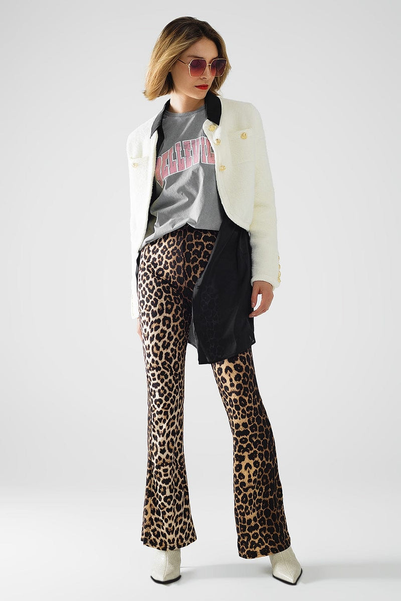 Q2 Women's Pants & Trousers Flared Spandex Leggings In A Leopard Print