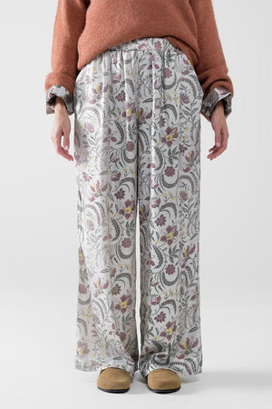 Q2 Women's Pants & Trousers Gray Flower Printed Satin Pants