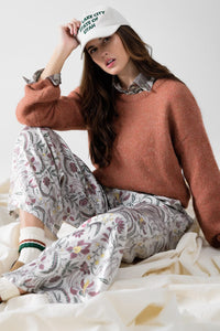 Q2 Women's Pants & Trousers Gray Flower Printed Satin Pants