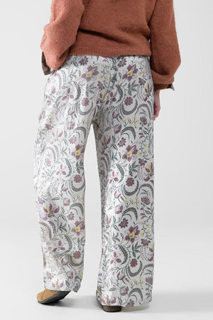 Q2 Women's Pants & Trousers Gray Flower Printed Satin Pants