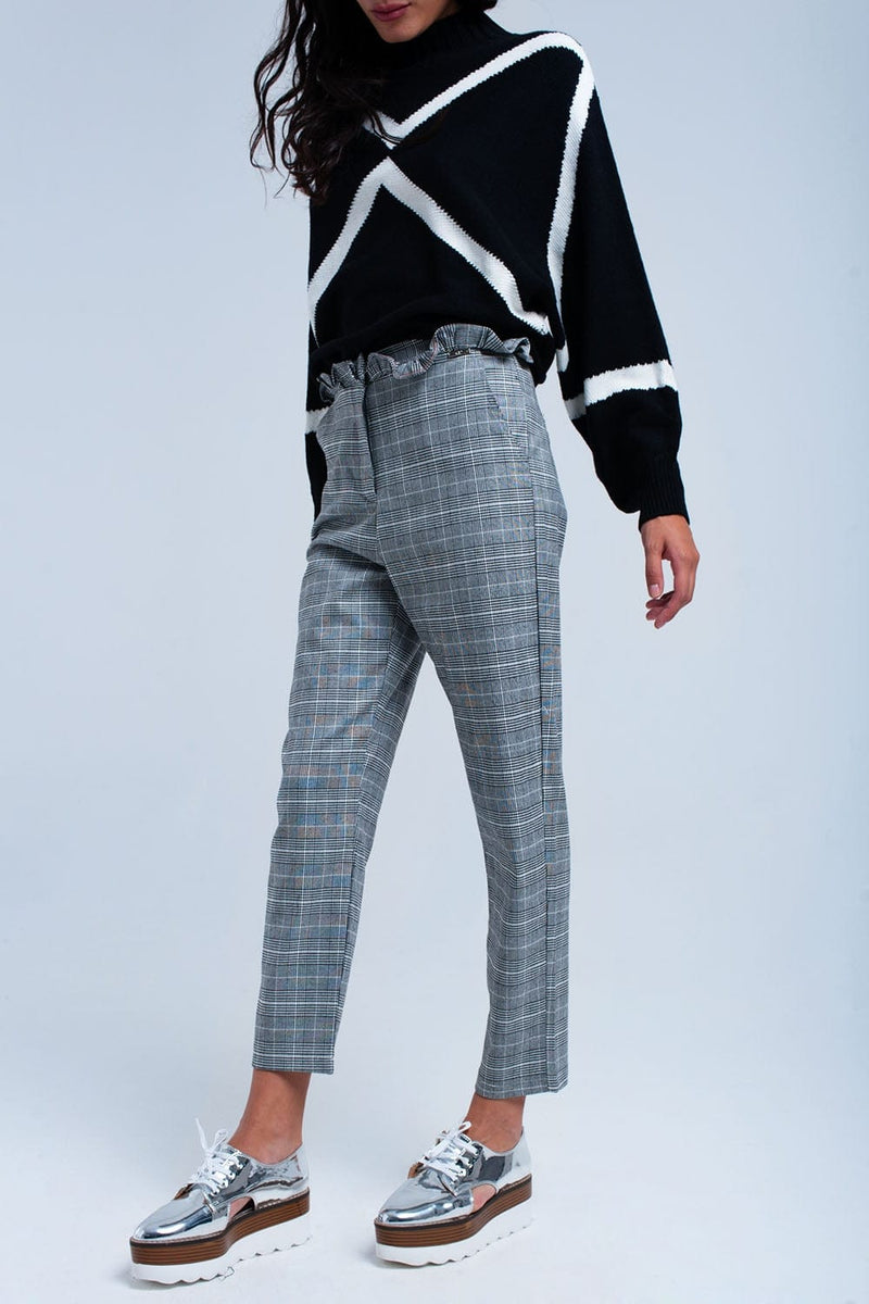 Q2 Women's Pants & Trousers Gray tartan pattern pants