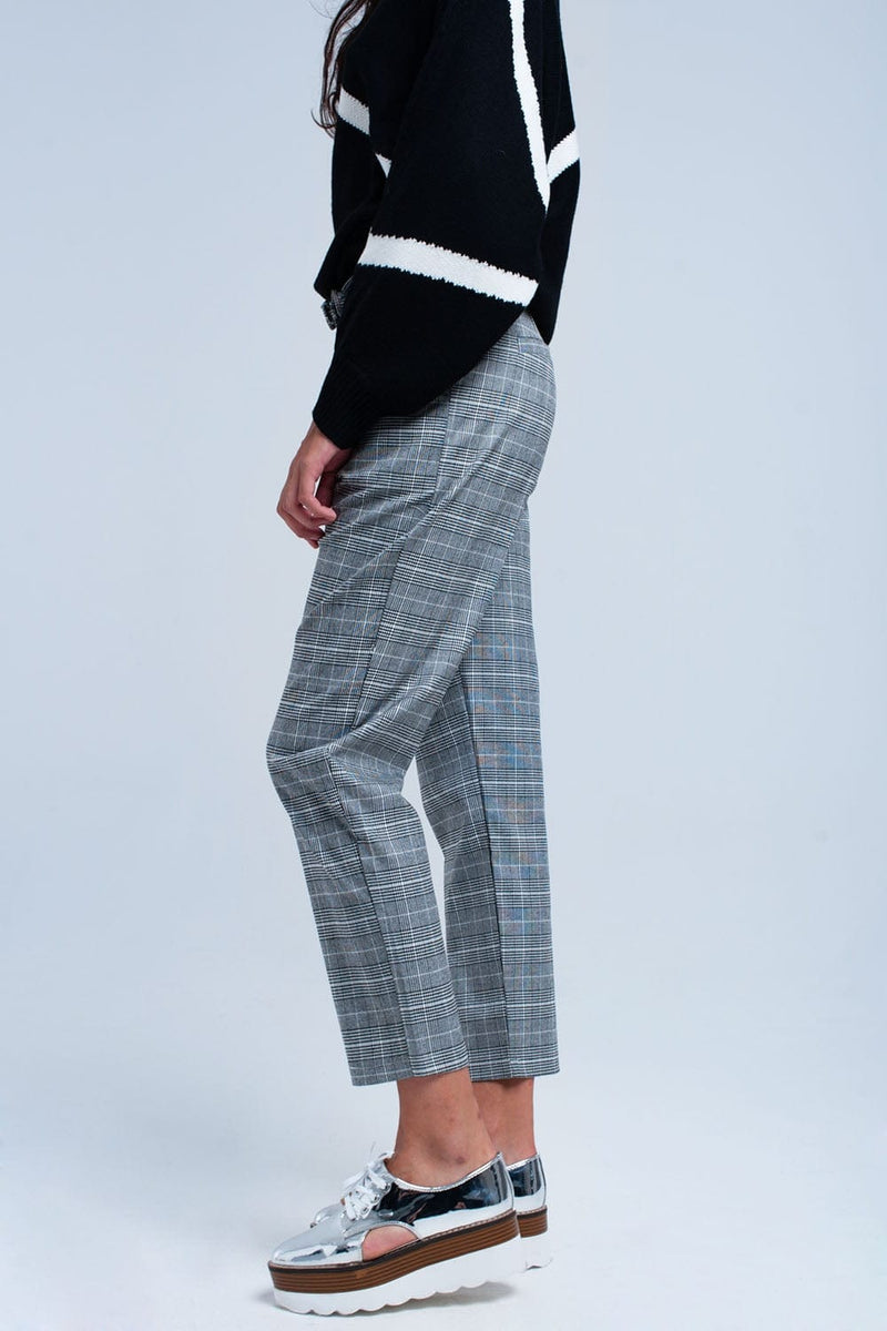 Q2 Women's Pants & Trousers Gray tartan pattern pants